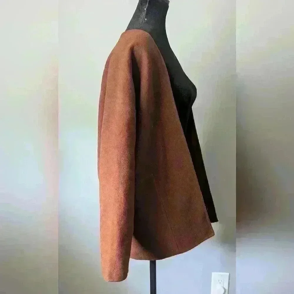 NWT 100% Wool Cardigan Brown Cocoon Open Front